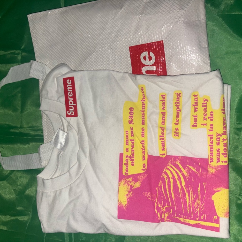 Supreme White Tee with Pink and Yellow Graphic